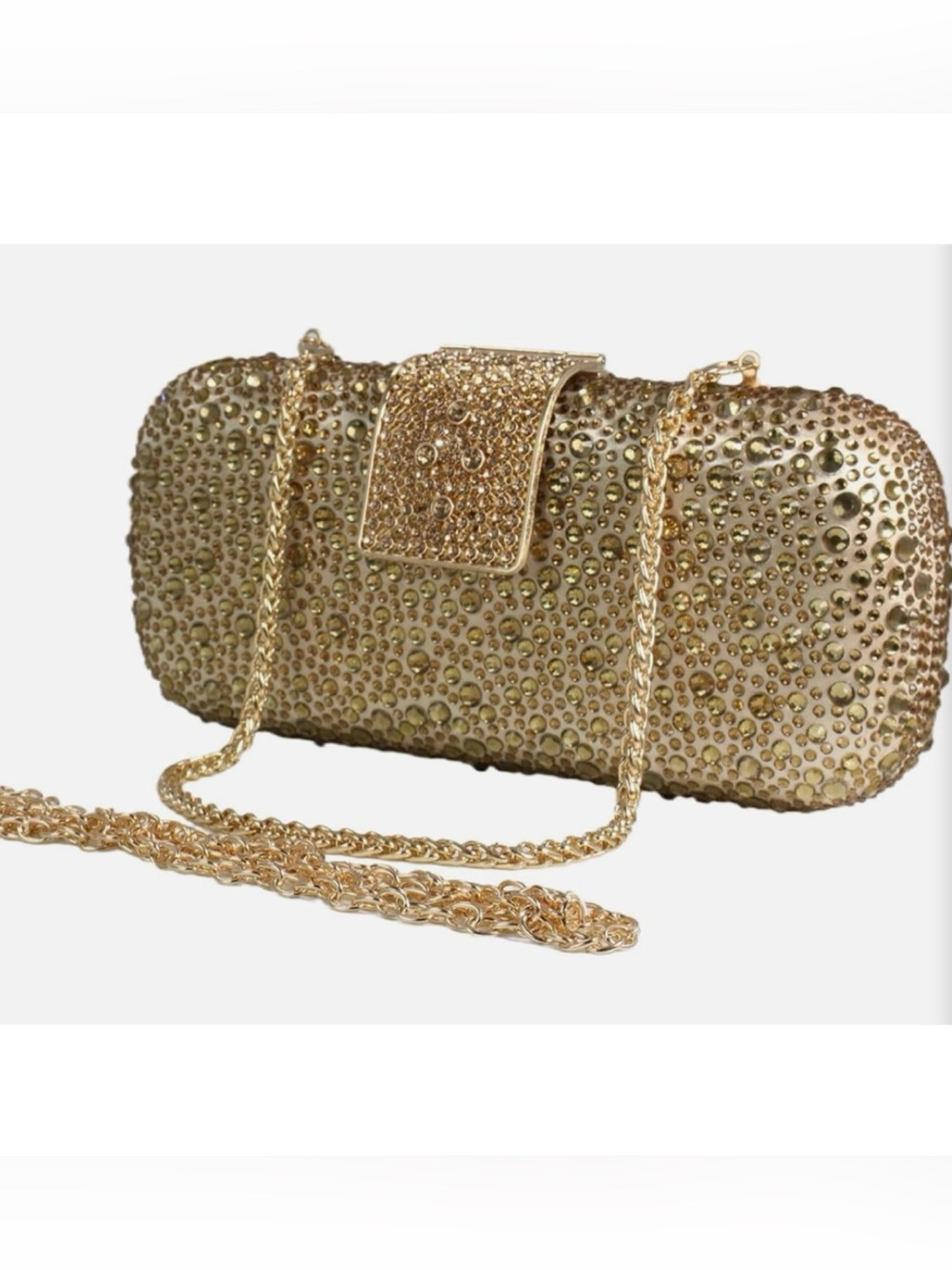 NWT Gold Crystal-Embellished Evening Clutch with 2 Chain Straps